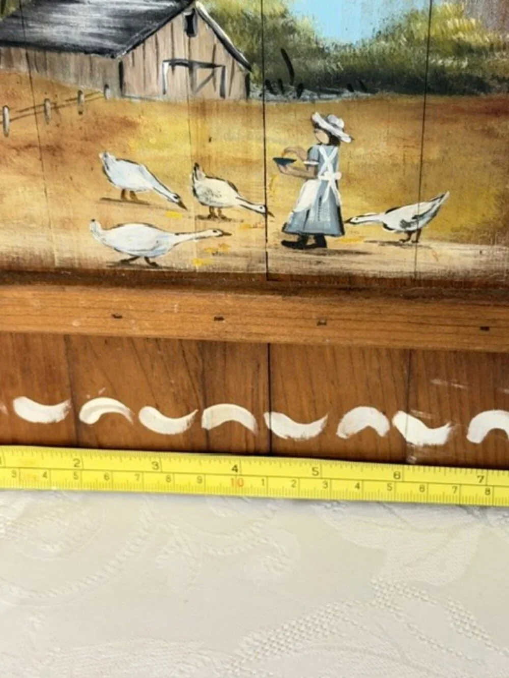 Country Geese Hand Painted Wooden Wall Plaque Farm Girl Ducks Butter Churn 20